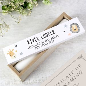 Personalised Safari Animals Wooden Birth Certificate Holder