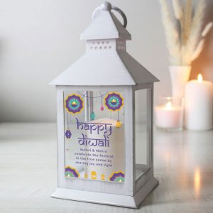 Personalised Happy Diwali Decoration White Lantern