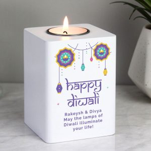 Personalised Diwali Gift Wooden Tealight Holder