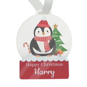 Personalised Penguin Acrylic Snow Globe Decoration