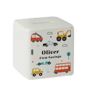 Boy's Personalised Vehicles Ceramic Square Money Box