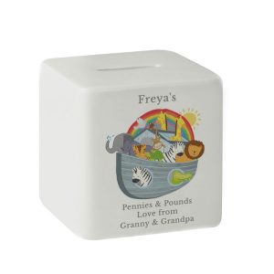 Baby's Personalised Noah's Ark Square China Money Box Cube