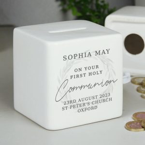 Personalised First Holy Communion Ceramic Square Money Box