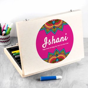 Kid's Personalised Diwali Rangoli Colouring Set Pink or Blue