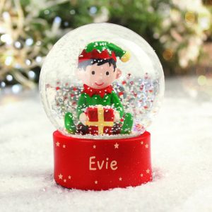 Personalised Name Only Red Christmas Elf Glitter Snow Globe