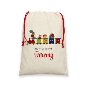 Personalised Kid's White Christmas Train Santa Sack