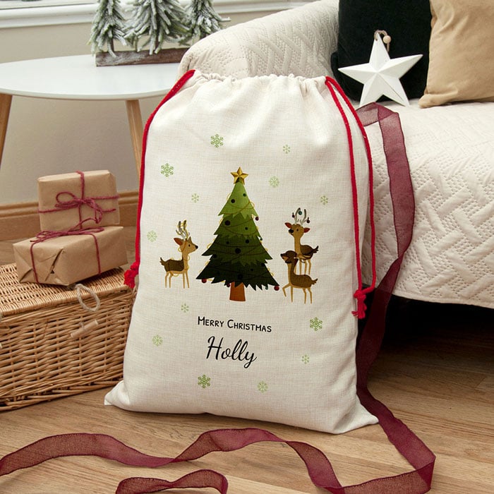 Personalised Christmas Reindeer Family Santa Sack