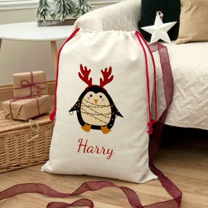 Personalised Children's Christmas Penguin Santa Sack