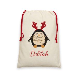 Personalised Children's Christmas Penguin Santa Sack