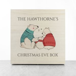 Personalised Polar Bear Family Wooden Christmas Eve Box