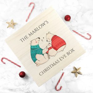 Personalised Polar Bear Family Wooden Christmas Eve Box