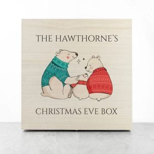 Personalised Polar Bear Family Wooden Christmas Eve Box