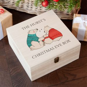 Personalised Polar Bear Family Wooden Christmas Eve Box