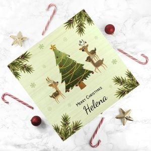 Kids Personalised Playing Reindeers Wooden Christmas Eve Box