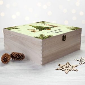 Kids Personalised Playing Reindeers Wooden Christmas Eve Box