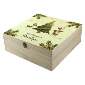 Kids Personalised Playing Reindeers Wooden Christmas Eve Box