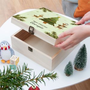 Kids Personalised Playing Reindeers Wooden Christmas Eve Box