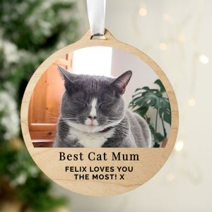 Personalised Photo Upload Round Wooden Xmas Tree Decoration