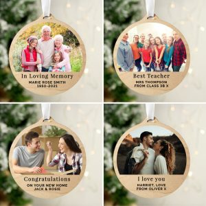 Personalised Photo Upload Round Wooden Xmas Tree Decoration