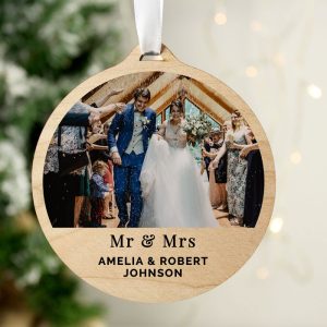 Personalised Photo Upload Round Wooden Xmas Tree Decoration