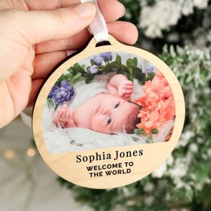Personalised Photo Upload Round Wooden Xmas Tree Decoration