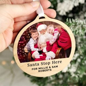 Personalised Photo Upload Round Wooden Xmas Tree Decoration