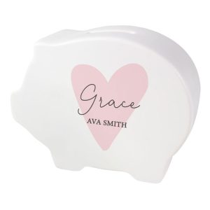 Personalised Pink Heart White Ceramic Piggy Bank Money Box