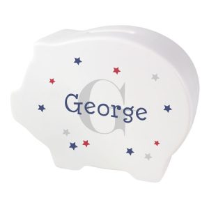 Kid's Personalised Name & Initial White Ceramic Piggy Bank