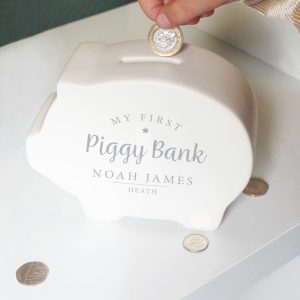 Baby's Personalised White Ceramic My First Piggy Bank