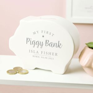 Baby's Personalised White Ceramic My First Piggy Bank