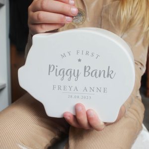 Baby's Personalised White Ceramic My First Piggy Bank