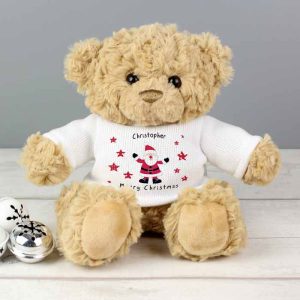 Personalised Christmas Teddy Bear in Santa Jumper