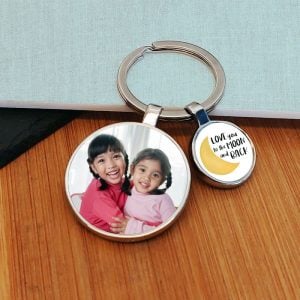 Moon & Back Charm Photo Upload Round Key Ring