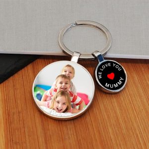 Love You Mummy Charm Photo Upload Round Metal Key Ring