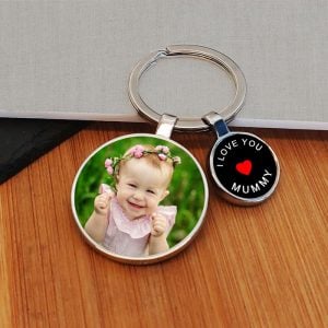 Love You Mummy Charm Photo Upload Round Metal Key Ring