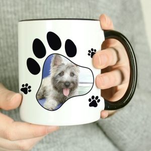 Personalised Paw Print Pet Photo Upload Black Handled Mug