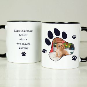 Personalised Paw Print Pet Photo Upload Black Handled Mug