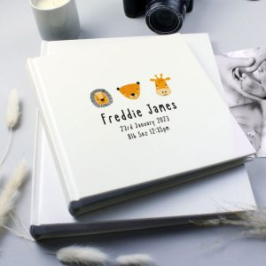 Personalised Scandi Safari Animals Square Baby Photo Album