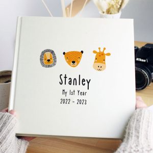 Personalised Scandi Safari Animals Square Baby Photo Album