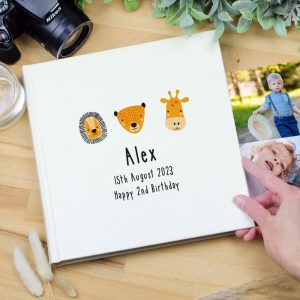 Personalised Scandi Safari Animals Square Baby Photo Album