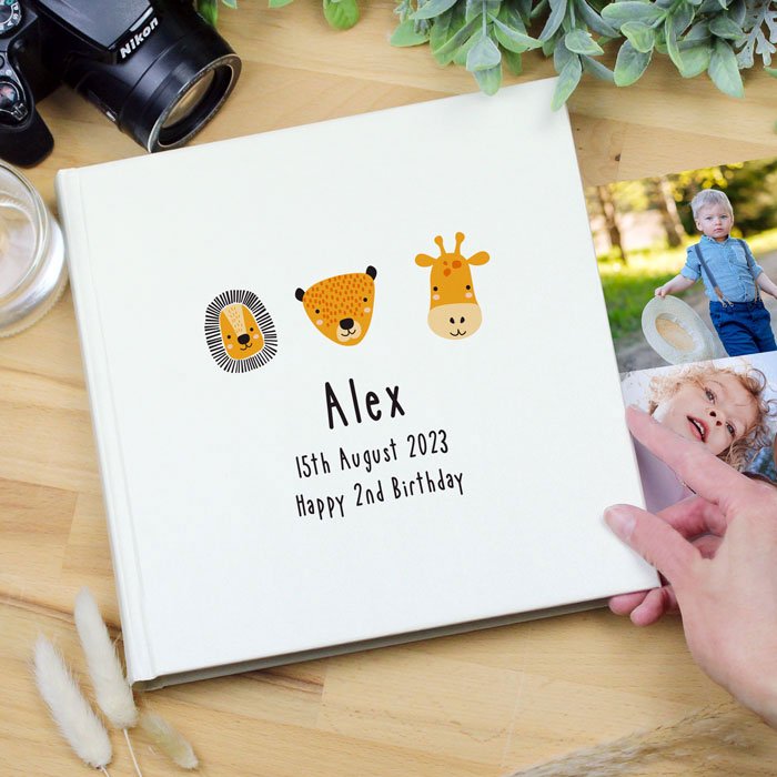 Personalised Scandi Safari Animals Square Baby Photo Album