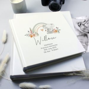 Personalised Floral Elephant Square Baby Photo Album