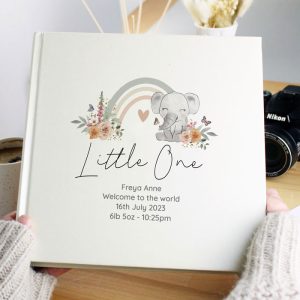 Personalised Floral Elephant Square Baby Photo Album
