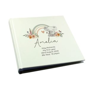 Personalised Floral Elephant Square Baby Photo Album