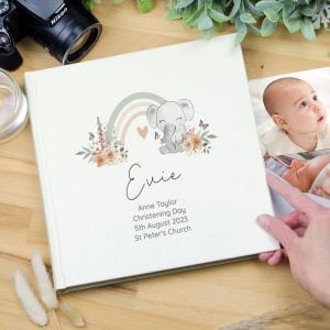 Personalised Floral Elephant Square Baby Photo Album