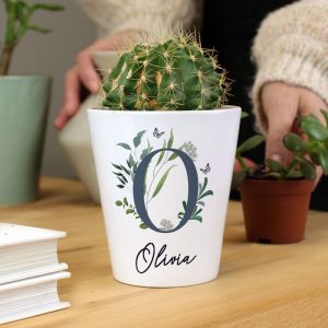 Personalised Botanical Ceramic Plant Pot - Name and Initial