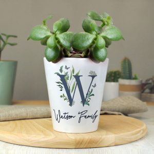 Personalised Botanical Ceramic Plant Pot - Name and Initial