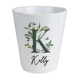 Personalised Botanical Ceramic Plant Pot - Name and Initial