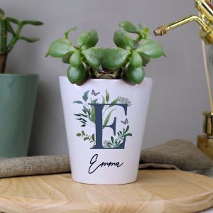 Personalised Botanical Ceramic Plant Pot - Name and Initial