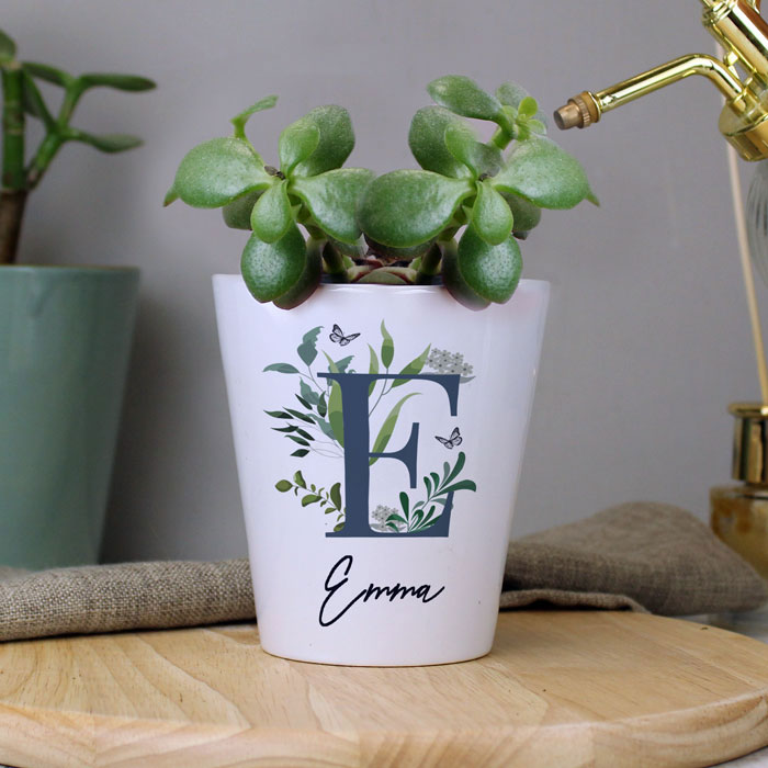 Personalised Botanical Ceramic Plant Pot - Name and Initial